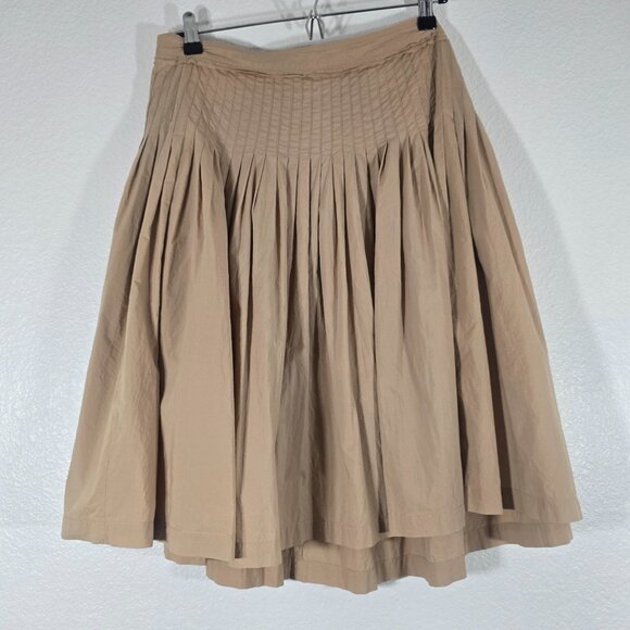 Theory Pleated A Line Skirt Women Size 6 Khaki Neutral Cotton Preppy Casual - Picture 1 of 7